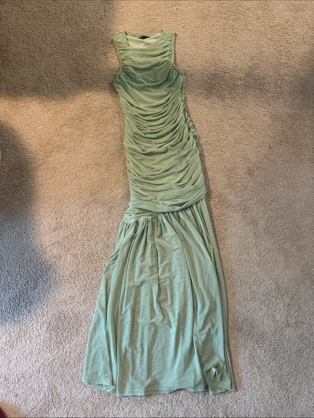 Sleeveless Ruched Maxi Dress in Sage Green